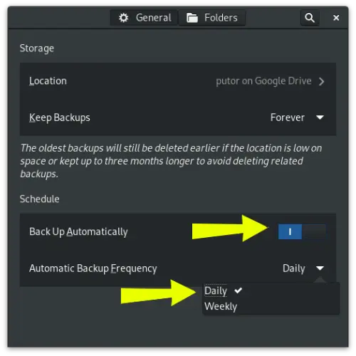 Establecer la programación de las copias de seguridad automáticas en Google Drive